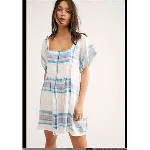 Free People Barcelona Plaid Mini Dress Women Sz XS Metallic Shimmer Ivory